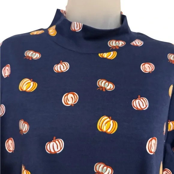 NWT  Navy  Easy Care Pumpkins LS Mock T Neck Top XLARGE     #CL - Picture 2 of 10